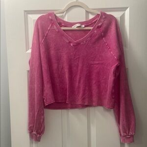 Altar'd State Pink Cropped Long Sleeve Sweatshirt